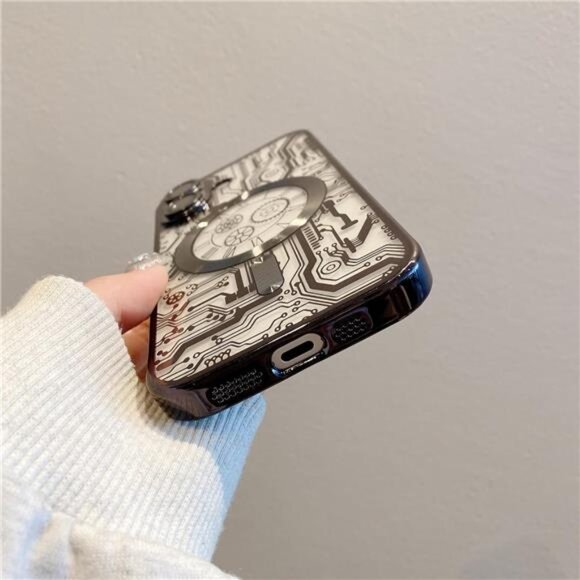 Iphone 16 Pro Black Circuit Clock Pattern Magnetic MagSafe Lens Protect - Picture 4 of 6